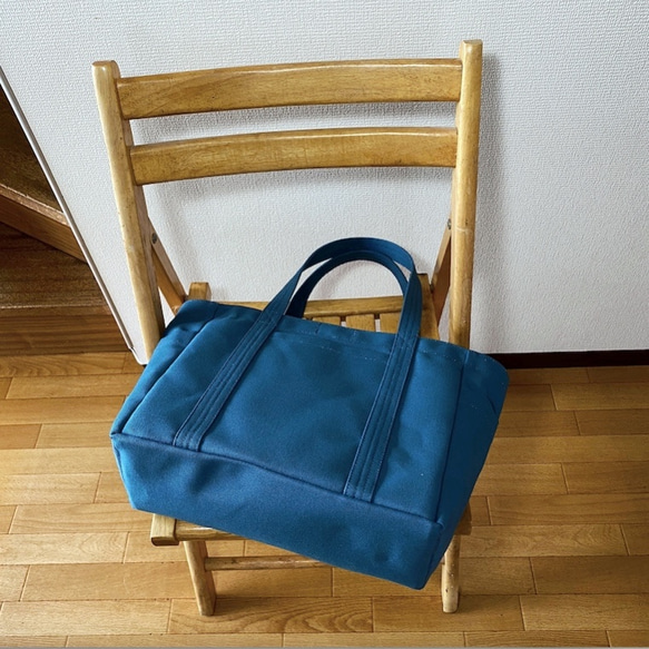 “Pocket tote”Commuter size“Mineral blue”/帆布托特包/倉敷帆布8號【定制】 第7張的照片