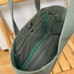 “口袋手提包”水平尺寸“橄欖”/帆布手提包/倉敷帆布8號[定做] 第5張的照片