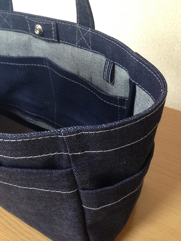 “盒子手提袋”水平尺寸牛仔手提包，岡山縣小島生產牛仔 第8張的照片