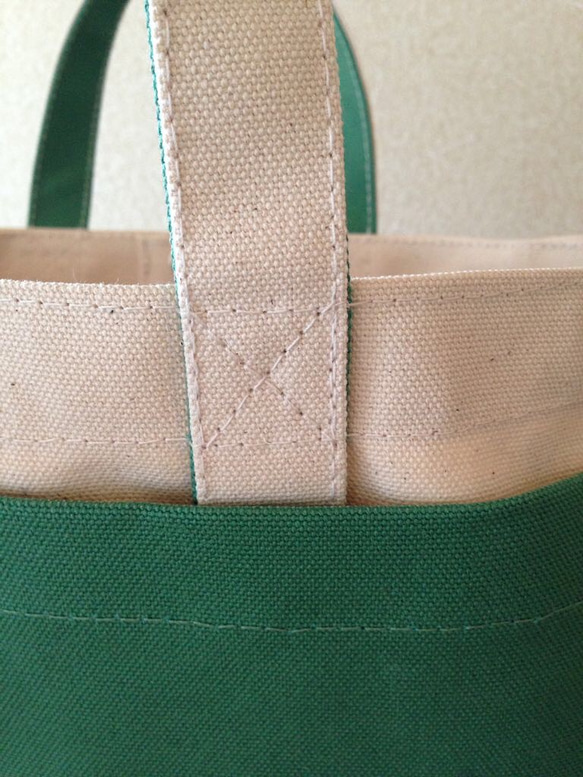 “盒子手提袋”水平尺寸“未漂白×葉綠”帆布手提袋帆布倉敷市第8號 第8張的照片