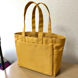 「箱型托特包」中型尺寸 「芥黃」帆布托特包 和泉木綿帆布【接單製作】 第2張的照片