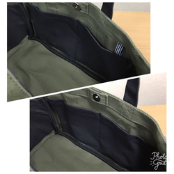 【訂購產品】“盒子手提袋”橫式尺寸“橄欖×黑色（黑色）”帆布手提袋倉敷帆布No. 8 第5張的照片