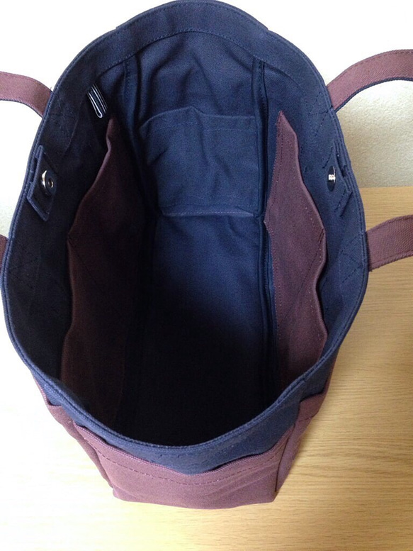 “盒子手提袋”通勤手提包“海軍×小豆”帆布手提袋帆布倉敷市第8號 第4張的照片