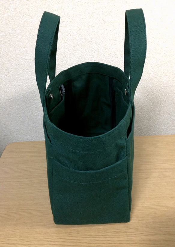 “盒子手提袋”水平尺寸“深綠”帆布手提袋帆布倉敷市第8號 第3張的照片