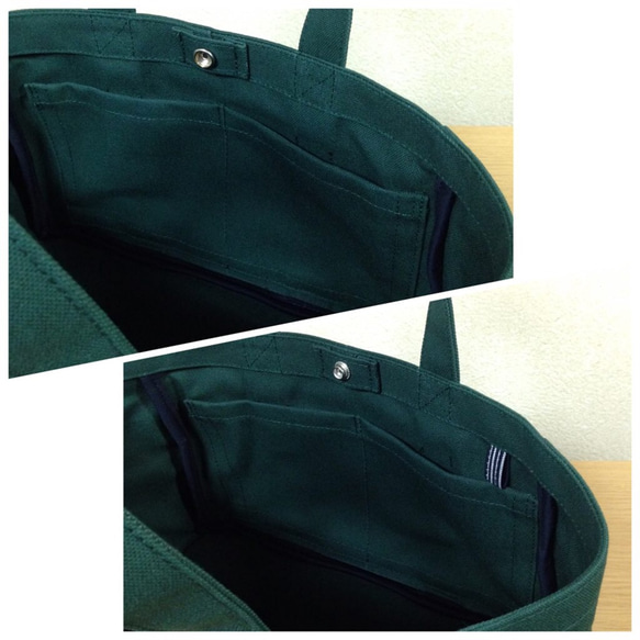“盒子手提袋”水平尺寸“深綠”帆布手提袋帆布倉敷市第8號 第5張的照片
