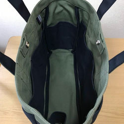 【訂單生產】“盒子手提包”通勤手提包“橄欖×黑色（黑色）”倉敷花絮8 第4張的照片