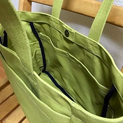 「箱型托特包」通勤包 「草綠色」帆布托特包 倉敷帆布8號【接單製作】 第5張的照片