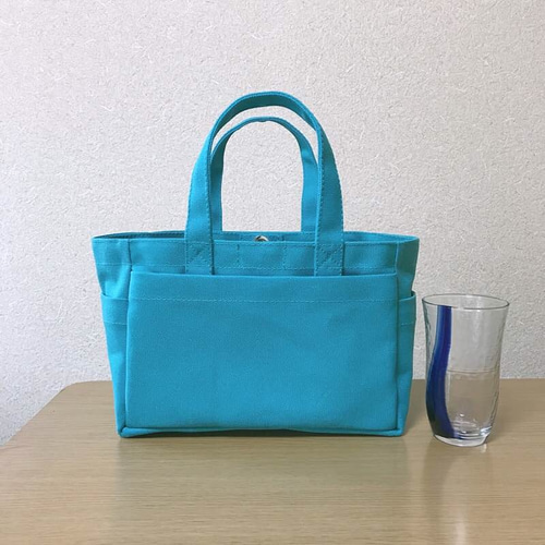 受注制作】「ボックストート」ミニサイズ 「ターコイズ」帆布トート