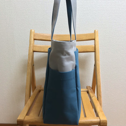 “Box Tote”大號“灰色x礦物藍”帆布手提包Kurashiki Canvas No. 8 [按訂單生產] 第4張的照片