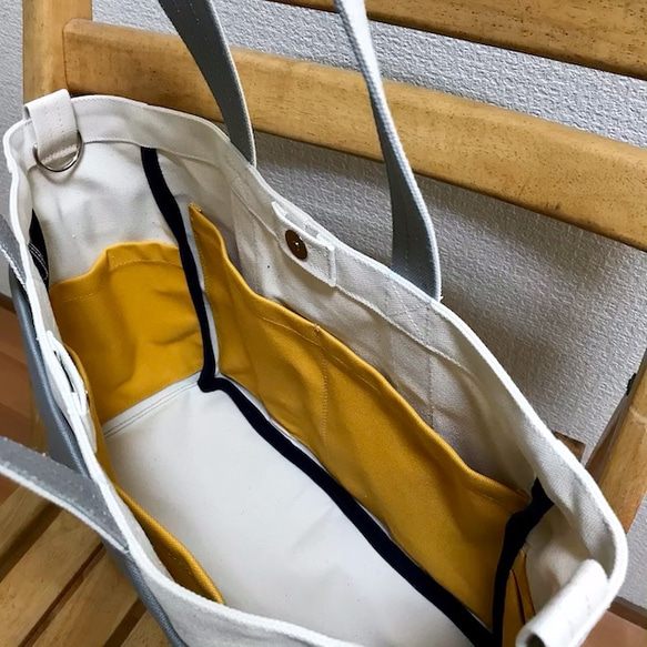 “箱子手提袋”通勤手提包“生產×灰色×芥末”倉敷帆布8號和泉棉[訂單生產] 第5張的照片