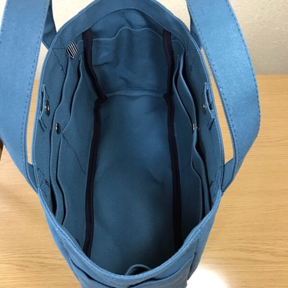 “口袋手提袋”水平尺寸“礦物藍”帆布手提袋倉敷帆布No. 8 [按訂單生產] 第4張的照片