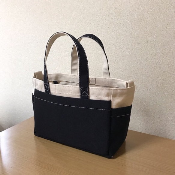 “Box Tote”迷你尺寸“Generated×Black（黑色）”帆布手提包Kurashiki Canvas No. 8 [ 第2張的照片