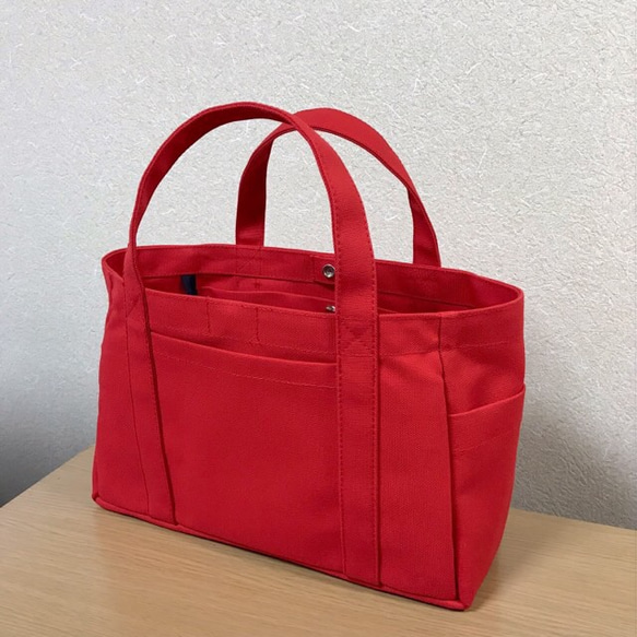 “口袋手提包”水平尺寸“紅色”帆布手提包倉敷帆布No. 8 [按訂單生產] 第2張的照片
