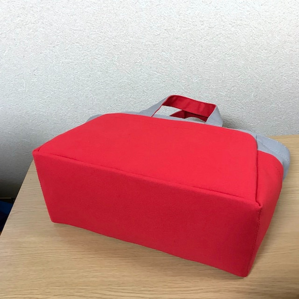 “Box Tote”水平尺寸“Grey x Red”帆布手提包Kurashiki Canvas No. 8 [按訂單生產] 第8張的照片
