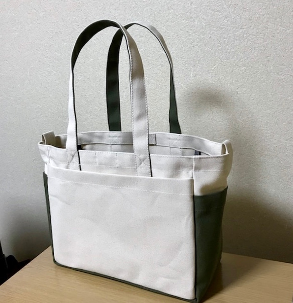 【訂購生產】“Box Tote”通勤手提包“Creating Ri Olive”帆布手提包Kurashiki Canvas No 第2張的照片