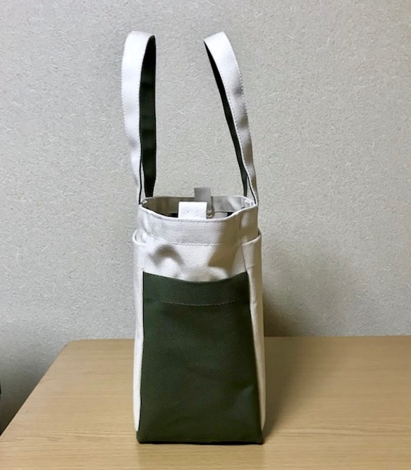 【訂購生產】“Box Tote”通勤手提包“Creating Ri Olive”帆布手提包Kurashiki Canvas No 第3張的照片