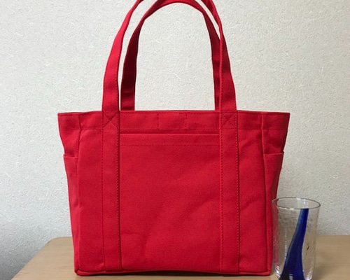 ポケットトート」中サイズ「赤」帆布トートバッグ 倉敷帆布8号