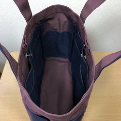 [訂單生產]“ Pocket Tote”中號“ Azuki x Navy”帆布手提袋倉敷帆布8 第4張的照片