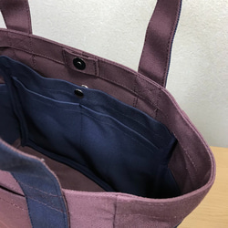 [訂單生產]“ Pocket Tote”中號“ Azuki x Navy”帆布手提袋倉敷帆布8 第7張的照片