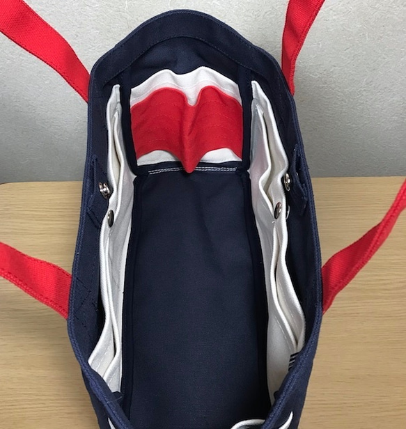 “口袋手提包”水平尺寸“海軍×生成×紅色”帆布手提袋倉敷帆布No. 8 [按訂單生產] 第4張的照片