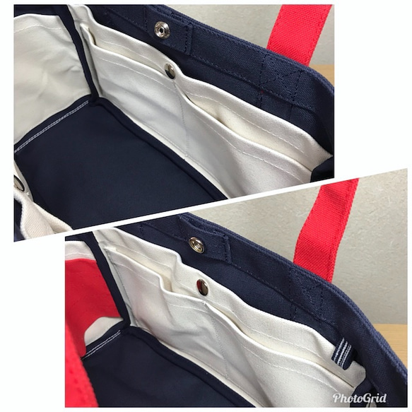 “口袋手提包”水平尺寸“海軍×生成×紅色”帆布手提袋倉敷帆布No. 8 [按訂單生產] 第5張的照片