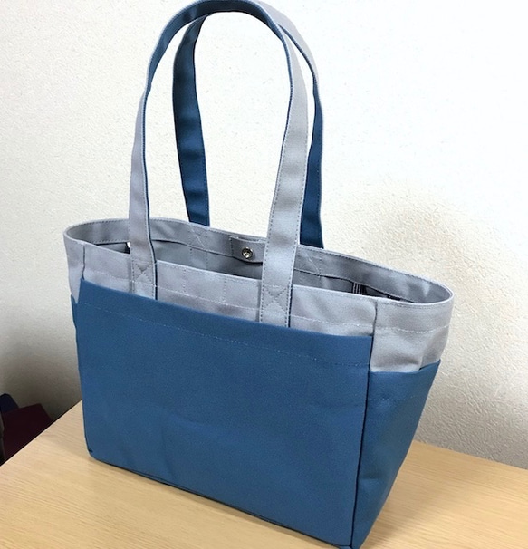 “Box tote”通勤手提包“Black x Mineral Blue”帆布手提包Kurashiki帆布No. 8 [按訂單生 第2張的照片