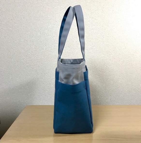 “Box tote”通勤手提包“Black x Mineral Blue”帆布手提包Kurashiki帆布No. 8 [按訂單生 第3張的照片