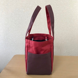 [訂單生產]口袋手提包“小尺寸”峽谷紅×Azuki×黑色“帆布手提袋倉敷帆布No. 8 第3張的照片