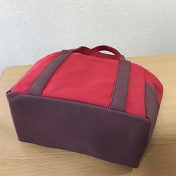 [訂單生產]口袋手提包“小尺寸”峽谷紅×Azuki×黑色“帆布手提袋倉敷帆布No. 8 第7張的照片