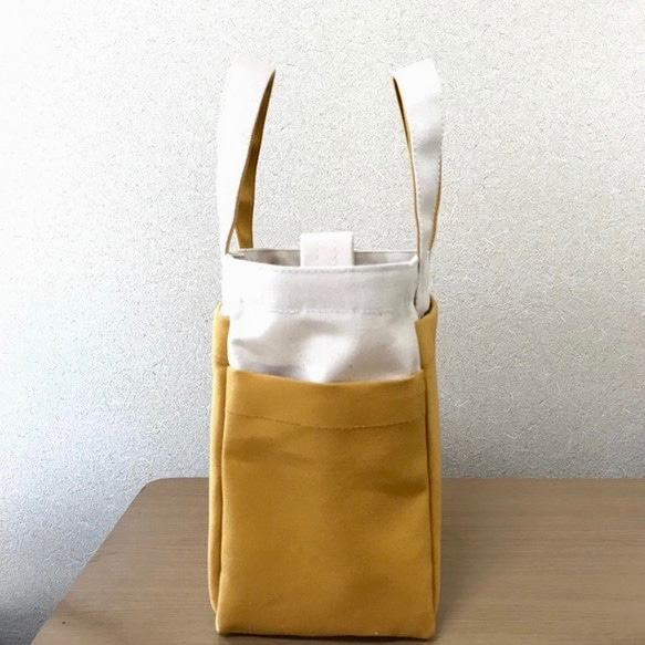 [定做]“Box tote”小尺寸“原色×芥末”倉敷帆布No.8 第3張的照片