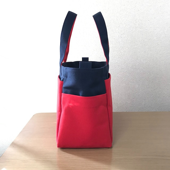 “箱子手提袋”橫向尺寸“海軍（紺）×紅色”帆布手提袋倉敷帆布8號[按訂單生產] 第3張的照片