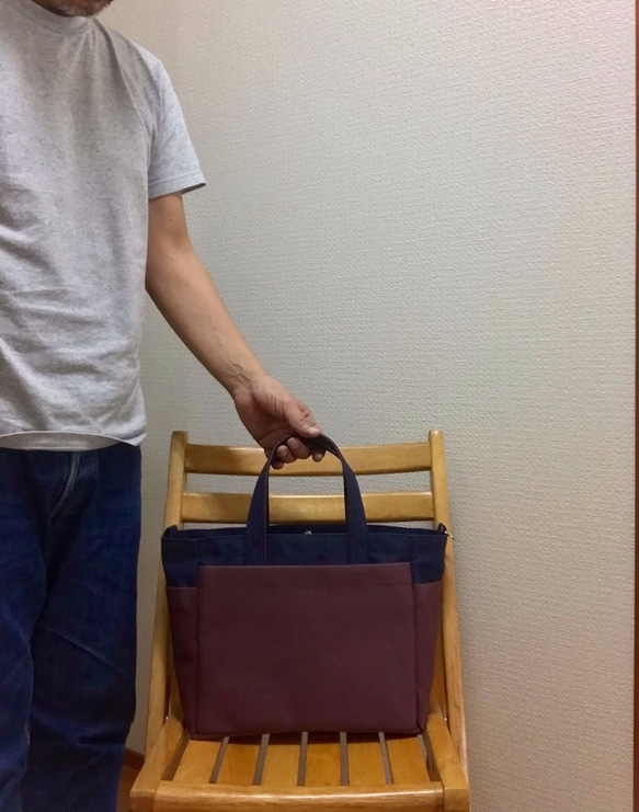 “Box tote”中號“Navy（紺）×Azuki”帆布手提包Kurashiki Canvas No. 8 [按訂單生產] 第3張的照片