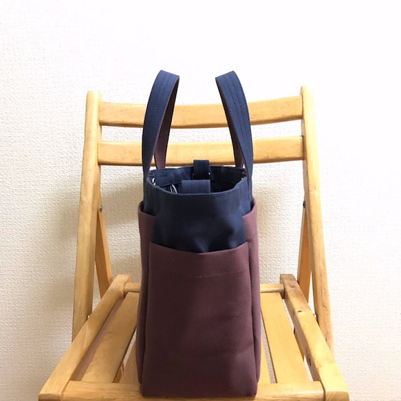 “Box tote”中號“Navy（紺）×Azuki”帆布手提包Kurashiki Canvas No. 8 [按訂單生產] 第4張的照片