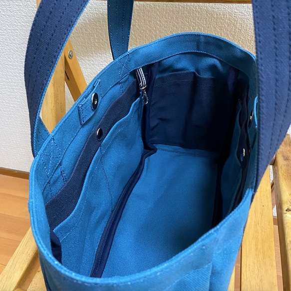 “口袋手提包”水平尺寸“礦物藍 x 海軍 (海軍藍 ) ”/帆布手提袋 /倉敷帆布 8 號 [定做] 第5張的照片