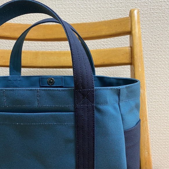 “口袋手提包”水平尺寸“礦物藍 x 海軍 (海軍藍 ) ”/帆布手提袋 /倉敷帆布 8 號 [定做] 第8張的照片