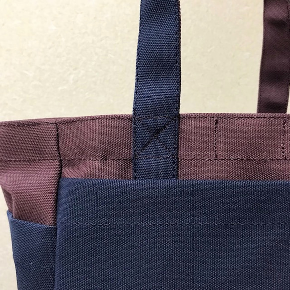 [訂單生產]“盒子手提包”小尺寸“Azuki×海軍（海軍）”帆布手提袋倉敷帆布8號 第9張的照片