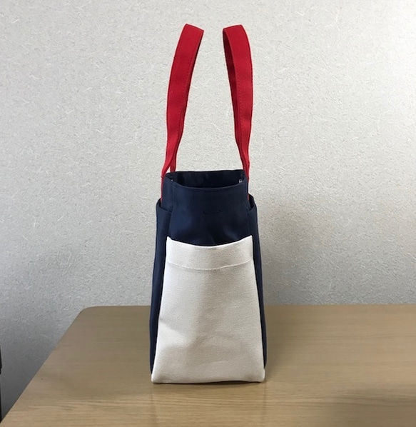 [訂購生產]“Box Tote”中號“Tricolor Color”帆布手提包Kurashiki Canvas No. 8 第3張的照片