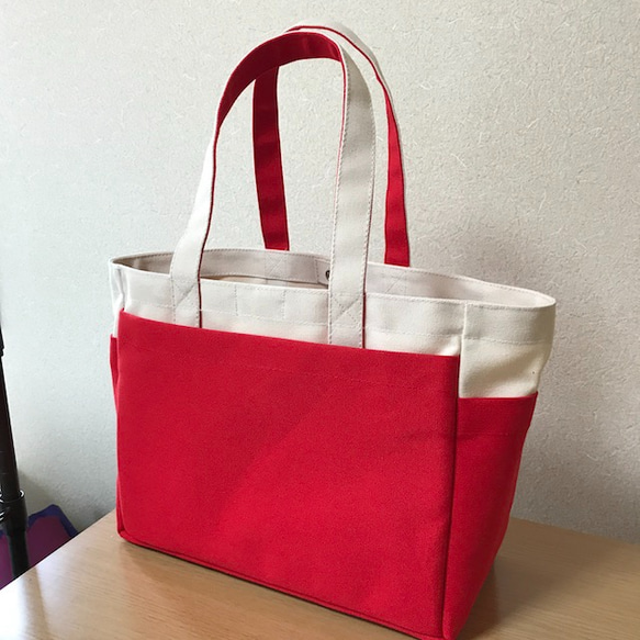 “Box Tote”通勤手提包“Generation x Red”帆布手提包Kurashiki Canvas No. 8 [按訂 第2張的照片