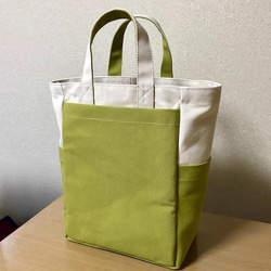 【訂購生產】“Box Tote”前長款“Generation Ri×Hiwa Green”帆布手提包Kurashiki Canv 第3張的照片