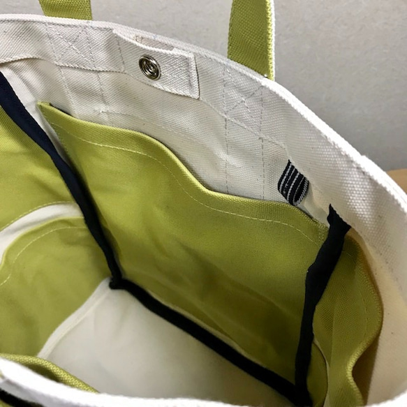 【訂購生產】“Box Tote”前長款“Generation Ri×Hiwa Green”帆布手提包Kurashiki Canv 第6張的照片