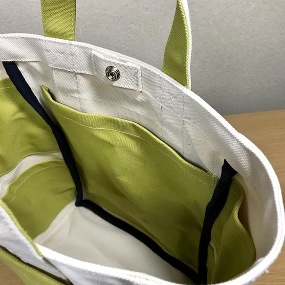 【訂購生產】“Box Tote”前長款“Generation Ri×Hiwa Green”帆布手提包Kurashiki Canv 第7張的照片