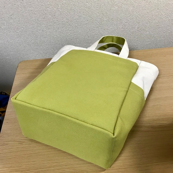 【訂購生產】“Box Tote”前長款“Generation Ri×Hiwa Green”帆布手提包Kurashiki Canv 第8張的照片