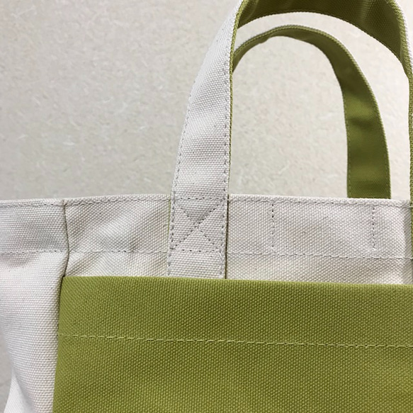 【訂購生產】“Box Tote”前長款“Generation Ri×Hiwa Green”帆布手提包Kurashiki Canv 第10張的照片