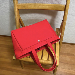 「箱型托特包」寬版尺寸 「紅色」帆布托特包 倉敷帆布8號【接單製作】 第8張的照片