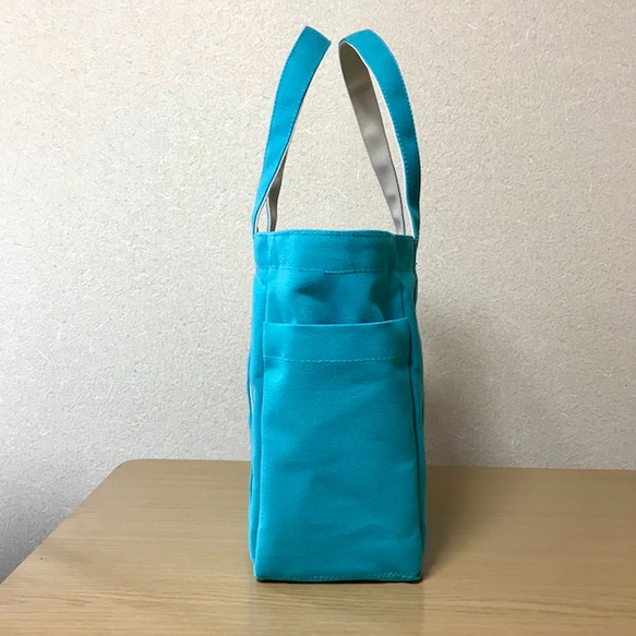 【訂購生產】“Pocket Tote”通勤手提包“Turquoise×Produce”帆布手提包Kurashiki Canvas 第3張的照片