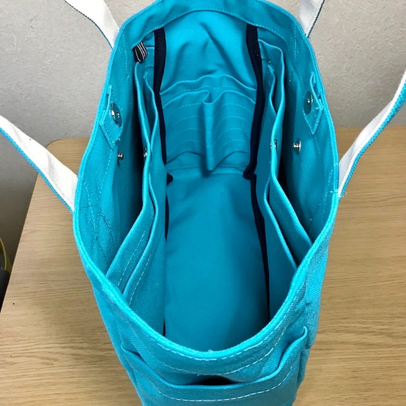 【訂購生產】“Pocket Tote”通勤手提包“Turquoise×Produce”帆布手提包Kurashiki Canvas 第4張的照片