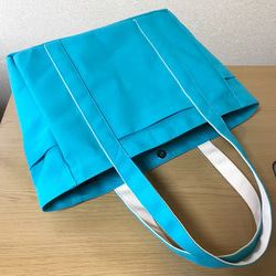 【訂購生產】“Pocket Tote”通勤手提包“Turquoise×Produce”帆布手提包Kurashiki Canvas 第9張的照片