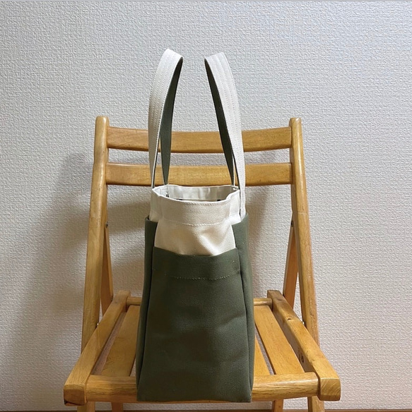 “ Box Tote”通勤手提袋“ Generation x Olive”帆布手提袋倉敷8號帆布[定做] 第3張的照片