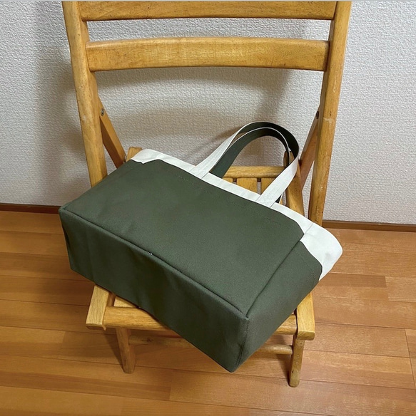 “ Box Tote”通勤手提袋“ Generation x Olive”帆布手提袋倉敷8號帆布[定做] 第7張的照片