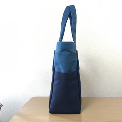 [訂單生產]“盒子手提包”前面長尺寸“礦物藍×海軍×生產”帆布手提袋倉敷漢普8 第3張的照片